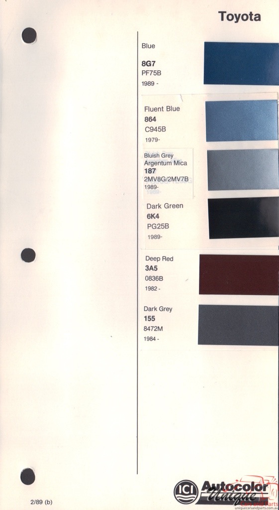 1979 - 1989 Toyota Paint Charts Autocolor